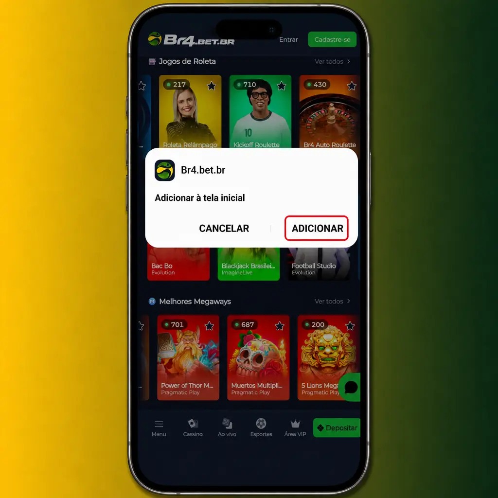 Tela de download do APK BR4bet para Android, mostrando botão de instalação direta fora da Google Play.