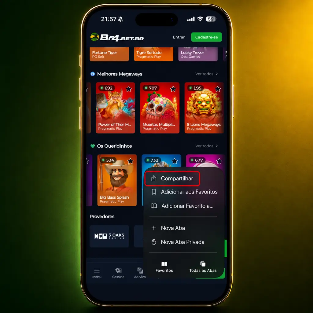 Aplicativo BR4bet para iOS via PWA: acesse pelo Safari e adicione à tela inicial do iPhone ou iPad.
