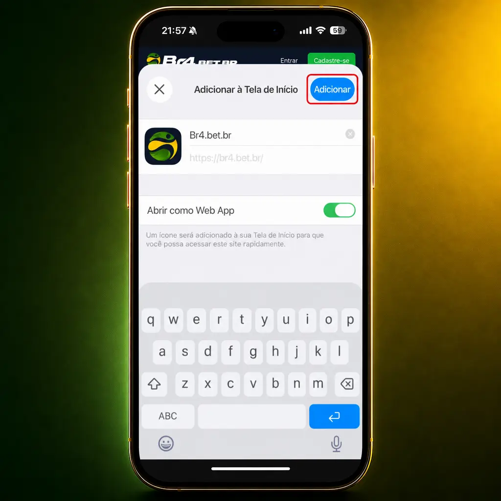 Aplicativo BR4bet para iOS via PWA: acesse pelo Safari e adicione à tela inicial do iPhone ou iPad.