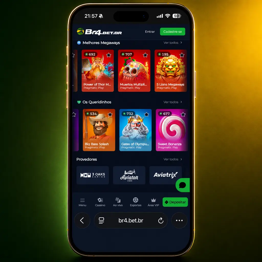 Aplicativo BR4bet para iOS via PWA: acesse pelo Safari e adicione à tela inicial do iPhone ou iPad.