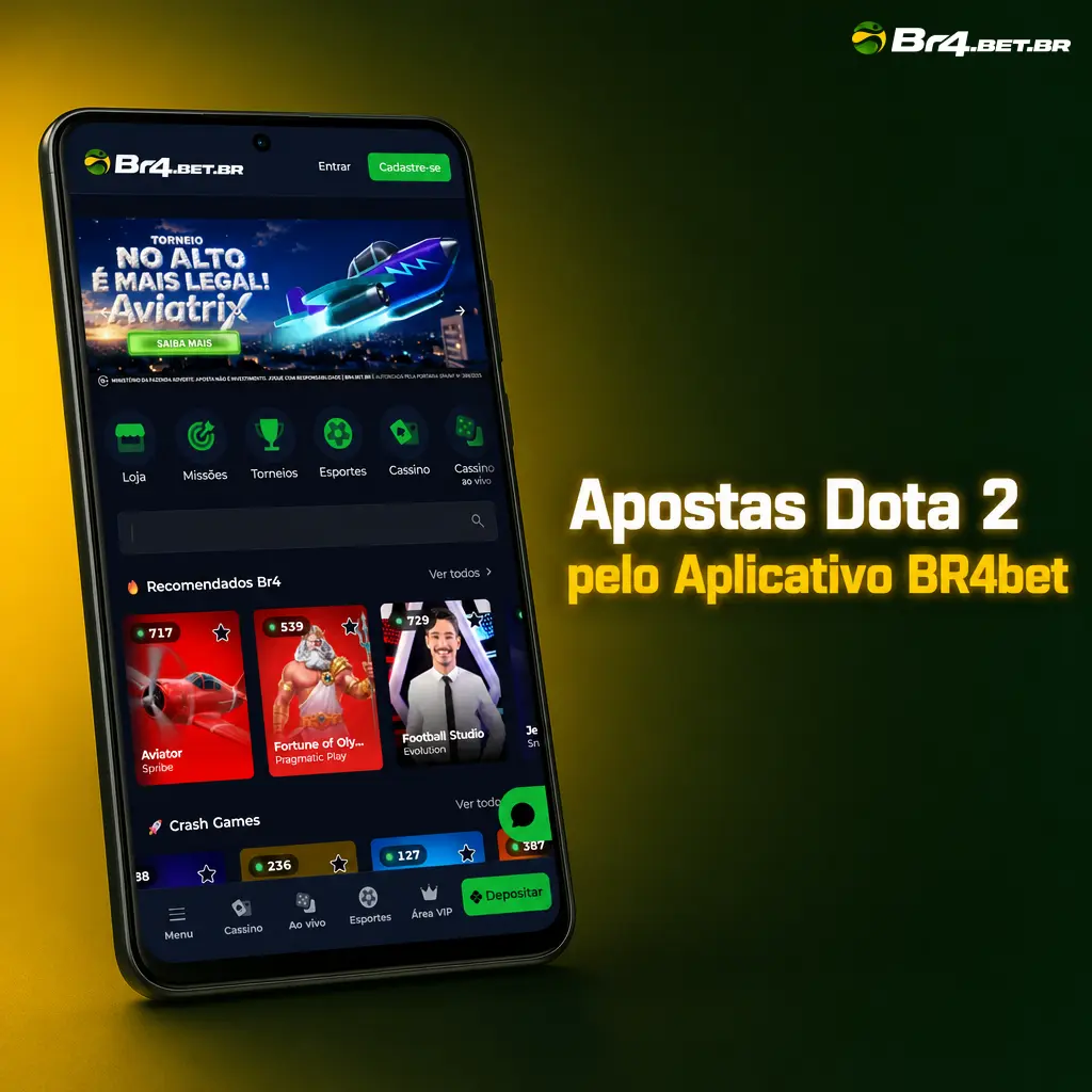 Aplicativo BR4bet para apostas em Dota 2, com notificações de odds e resultados direto no celular