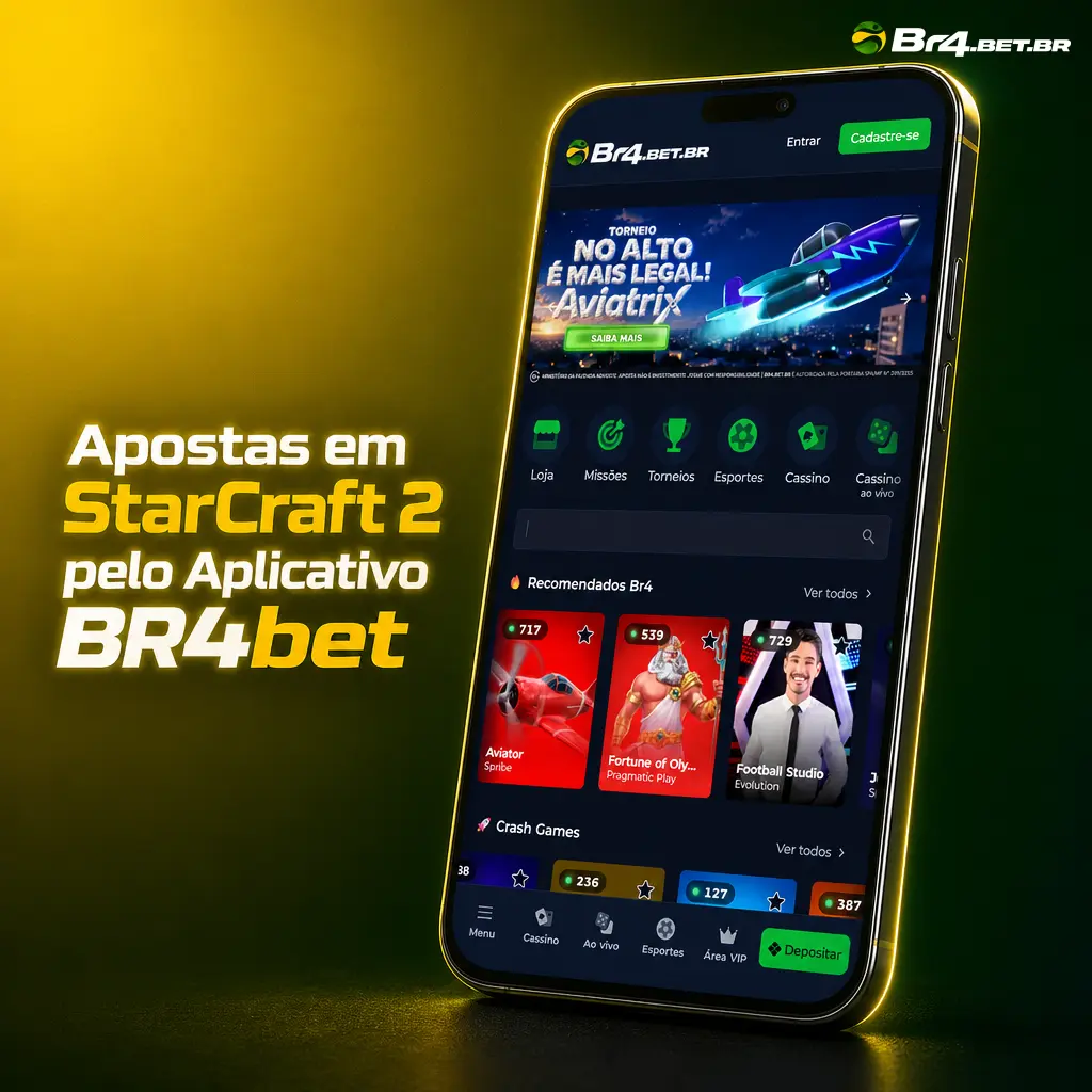 Aplicativo BR4bet para apostas em StarCraft 2, com odds ao vivo e interface leve para Android e iOS.