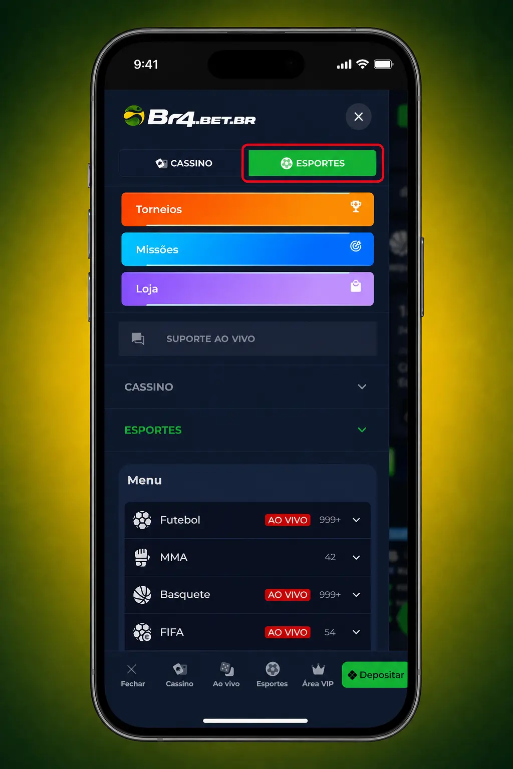 Tela do app BR4bet mostrando apostas em tênis ao vivo com odds atualizadas e estatísticas em tempo real no celular.