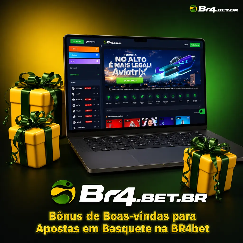 Bônus de boas-vindas de 100% até BRL 500 para apostas em basquete na BR4bet, válido para NBA, NBB e EuroLiga.