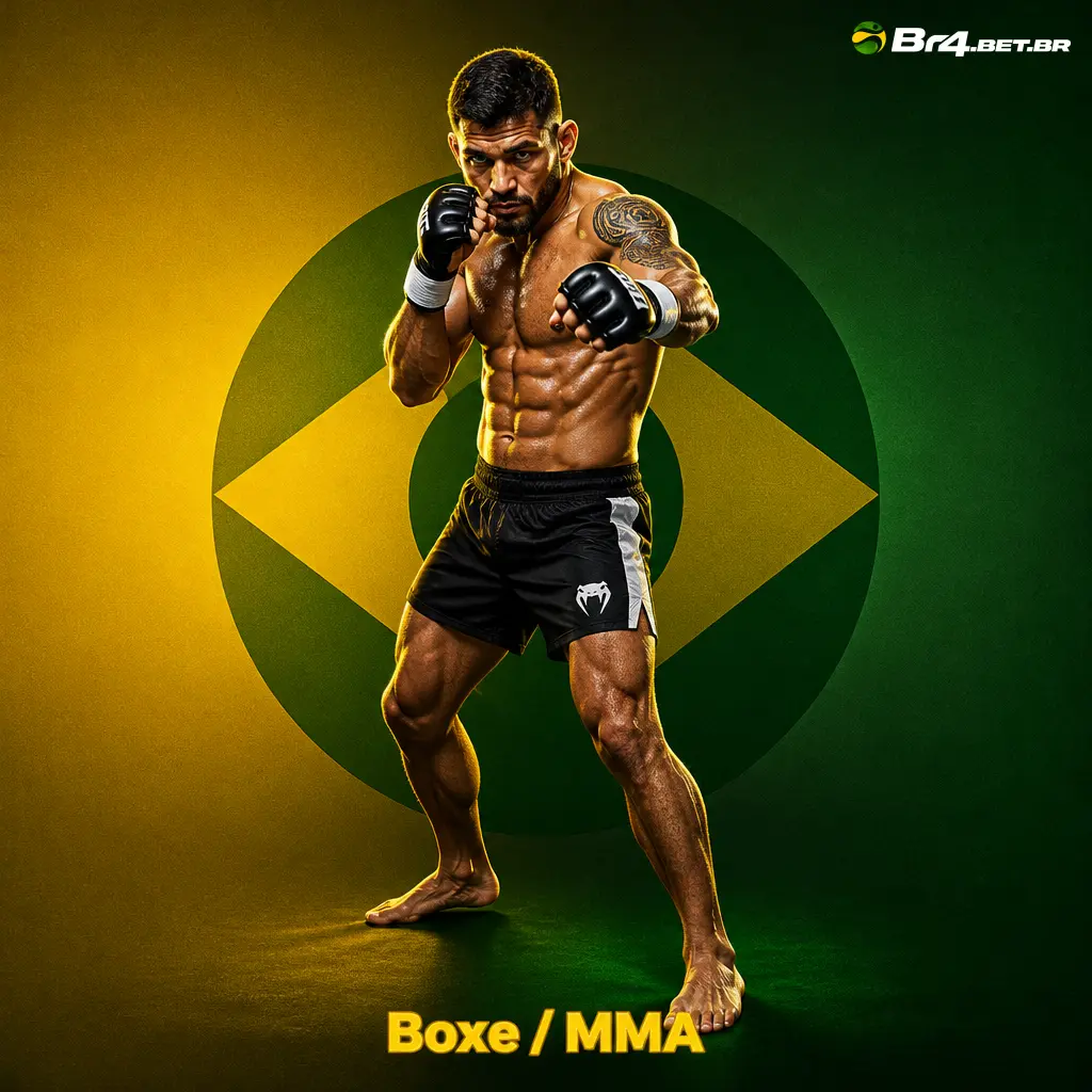 Lutador de boxe ou MMA em combate, representando mercados de apostas em nocaute, submissão e decisão por round