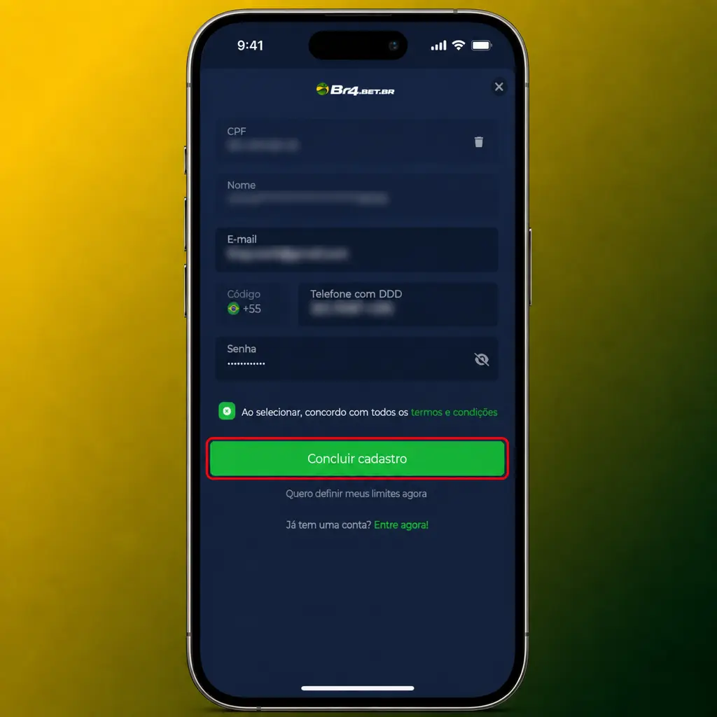 Passo a passo do cadastro no BR4bet: formulário de registro, dados pessoais, senha, confirmação de idade e validação da conta.
