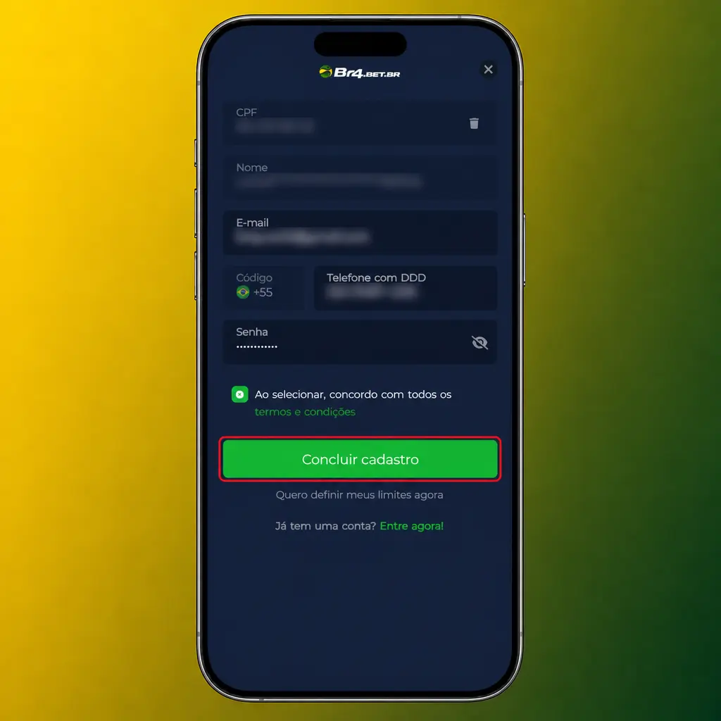 Passo a passo para criar uma conta no aplicativo BR4bet com cadastro, senha e validação