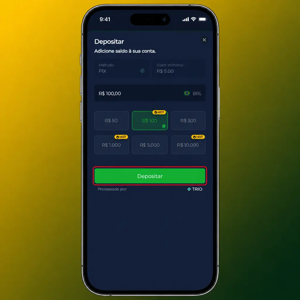 Passo a passo para fazer um depósito via Pix no aplicativo BR4bet, com valores entre R$20 e R$5.000.
