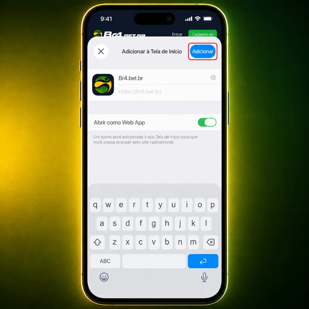 Passo a passo para instalar o aplicativo BR4bet no iOS, incluindo download e adição à Tela de Início do iPhone.