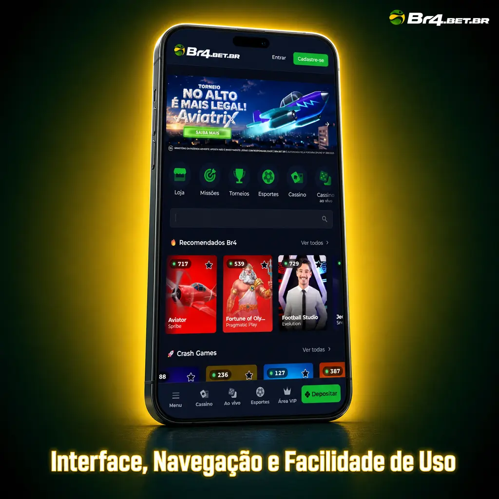 Interface do aplicativo com barra inferior de navegação, boletim de apostas em gaveta lateral e filtros de busca no cassino
