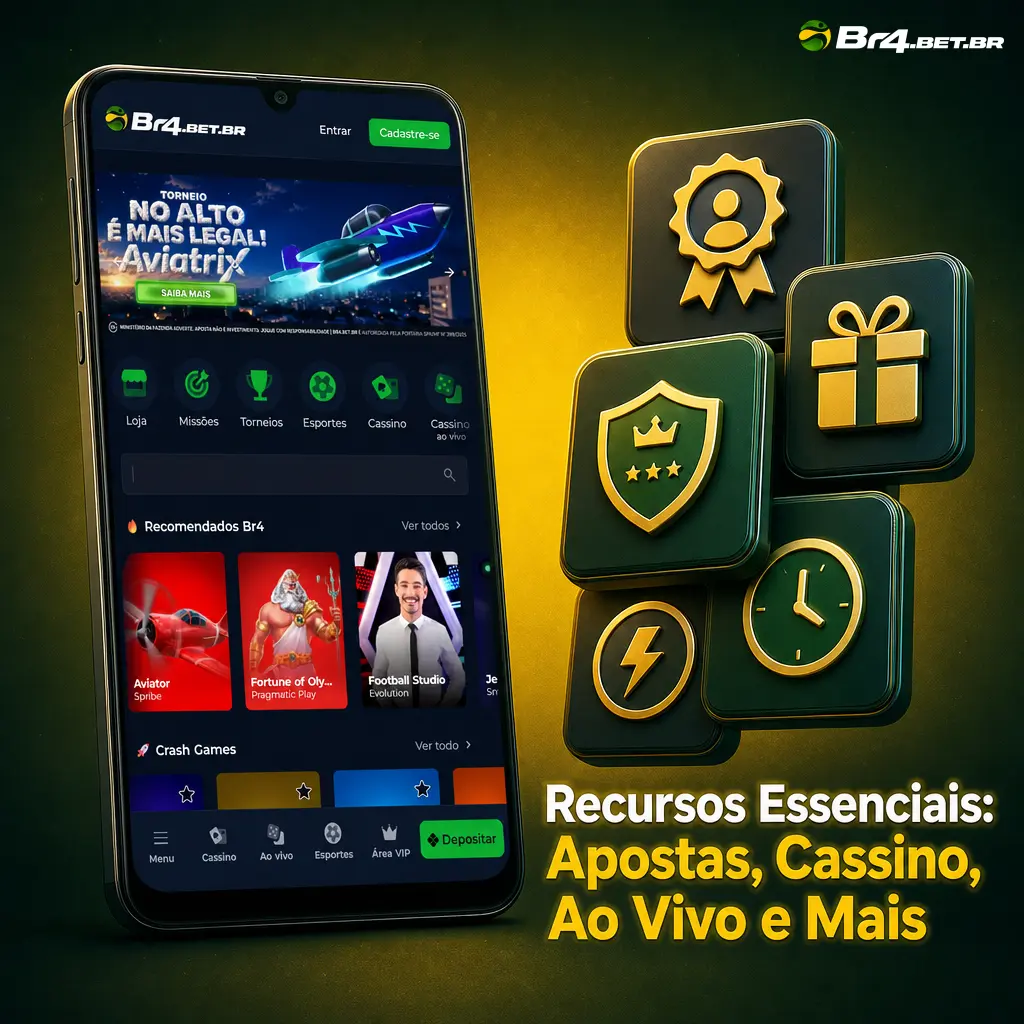 Aplicativo BR4bet com apostas ao vivo, cassino, cassino ao vivo, crash games e suporte por chat integrado