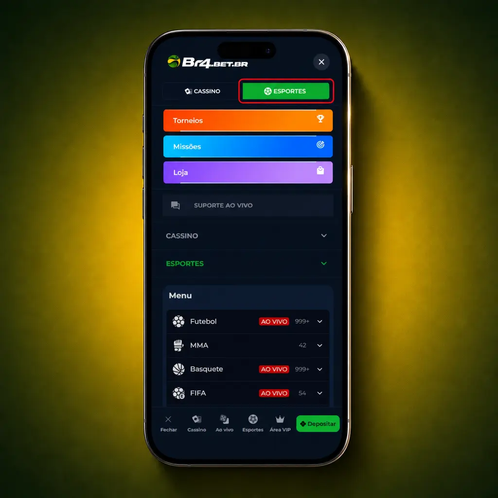 Passo a passo de como apostar em esportes no BR4bet: login, escolha do campeonato, cotação e confirmação do bilhete.