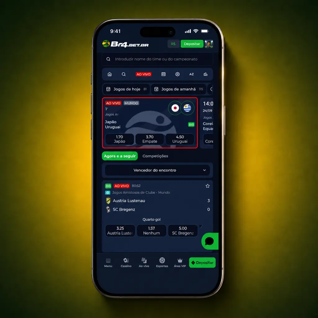Passo a passo para apostar em esportes no BR4bet: login, escolha do campeonato, cotação e confirmação do bilhete.