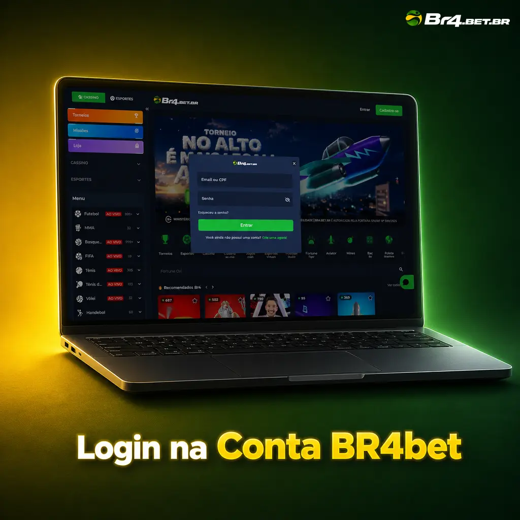 Tela de login da BR4bet com campos para e-mail ou telefone e senha de acesso à conta.