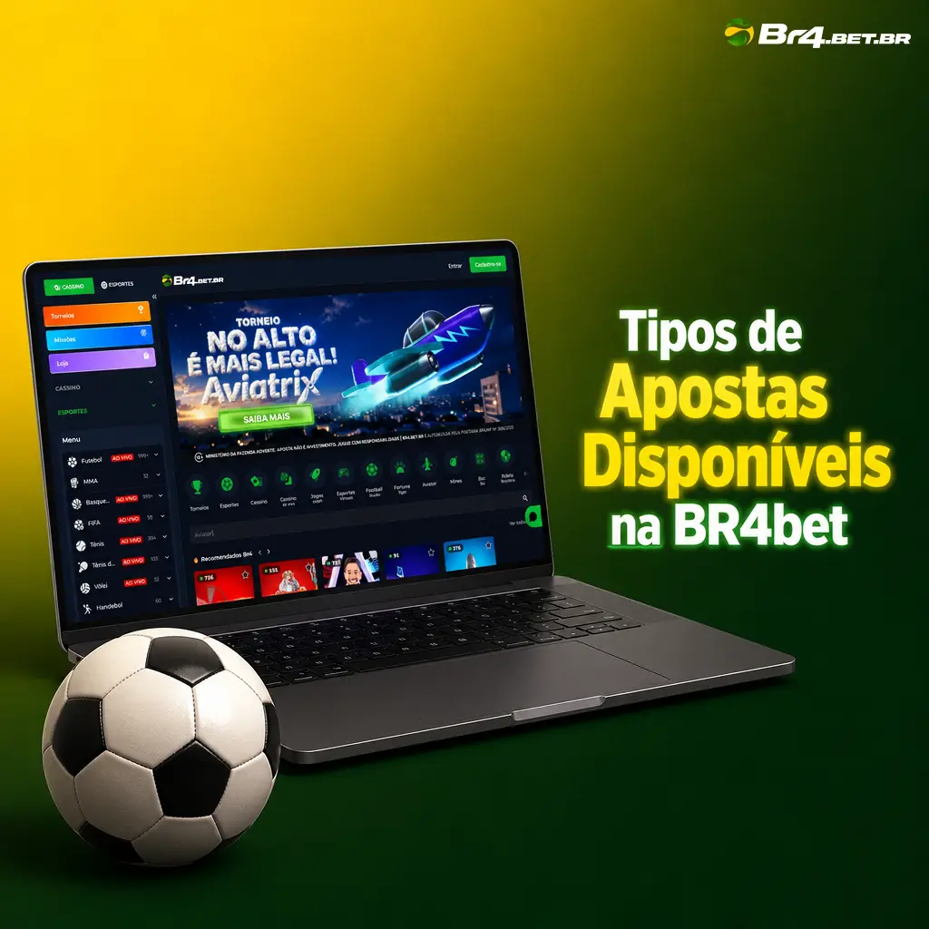 Tipos de apostas na BR4bet: simples, múltipla, sistema, pré-jogo e ao vivo, com cálculo automático de odds e retorno.