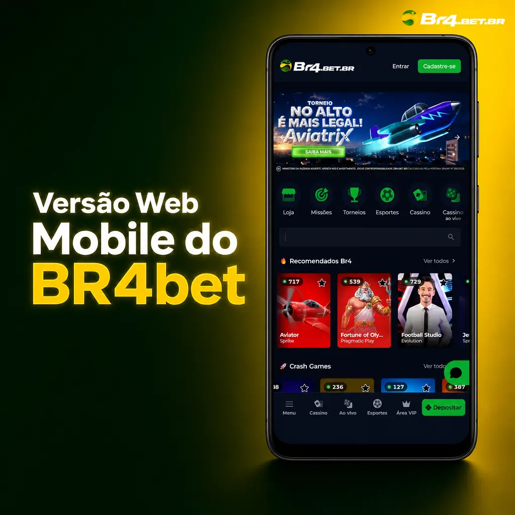 Versão web mobile do BR4bet acessada pelo navegador do celular, com layout adaptável e todas as funções principais